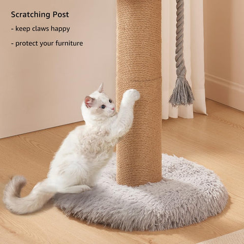 Wood Cat Tree – Partial / Full Sisal Scratching Post & Plush Perch
