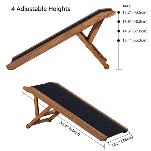 Foldable Wooden Pet Ramp – Adjustable Height, Non-Slip, for Small Dogs & Cats