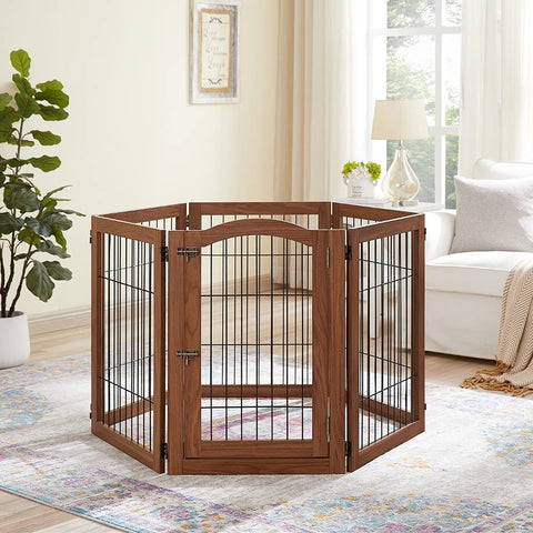 Unipaws Pet Playpen with Wire Extra Wide Panels Espresso（2/6 Panels）