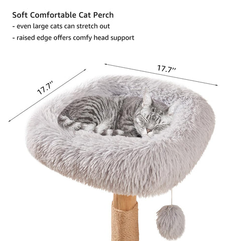 Wood Cat Tree – Partial / Full Sisal Scratching Post & Plush Perch