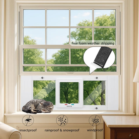 Adjustable Cat Window Door – No‑Drill Aluminum Frame, 4 Lock Modes