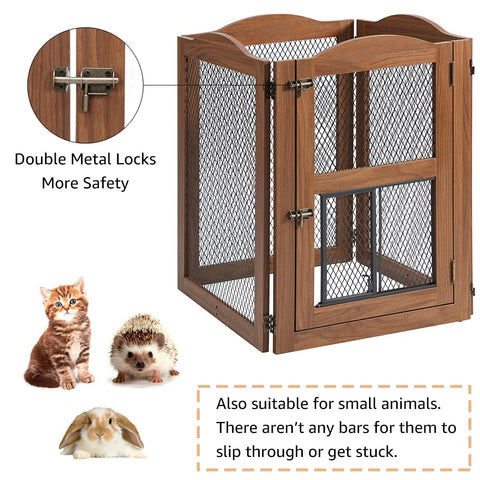 Pet Gate with Cat Door – Freestanding Metal Mesh Barrier for Dogs & Cats