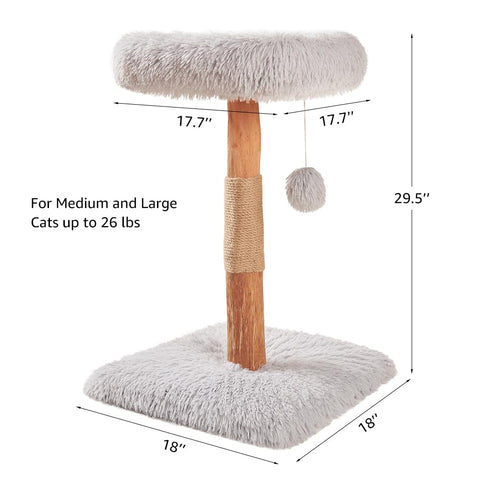 Wood Cat Tree – Partial / Full Sisal Scratching Post & Plush Perch