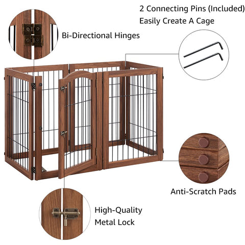 Unipaws Pet Playpen with Wire Extra Wide Panels Espresso（2/6 Panels）