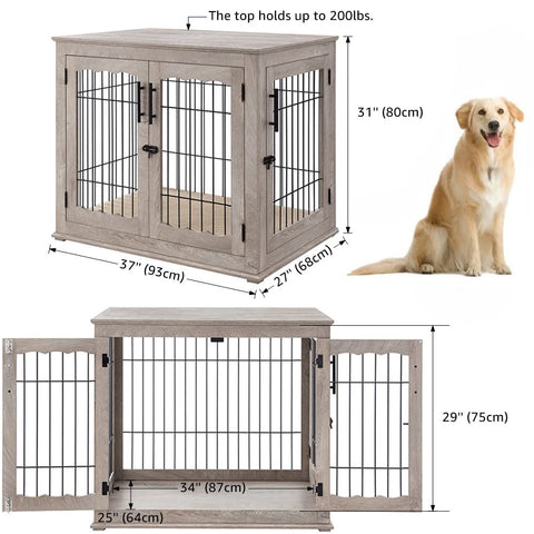 Wire Bar Dog Crate End Table – Double Doors, Wooden Furniture Style