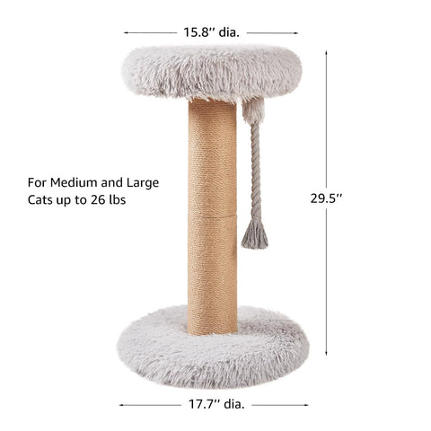 Wood Cat Tree – Partial / Full Sisal Scratching Post & Plush Perch