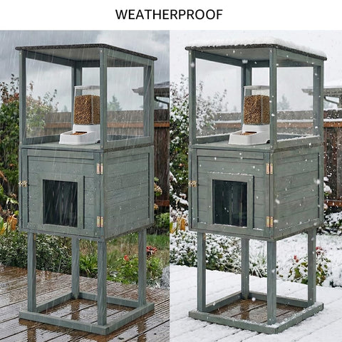Outdoor Waterproof Cat Feeding Station & Shelter