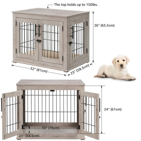 Wire Bar Dog Crate End Table – Double Doors, Wooden Furniture Style