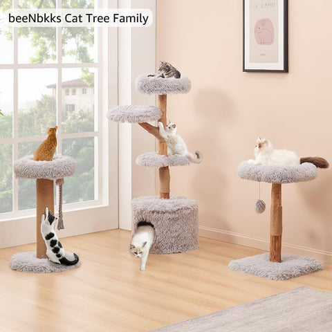 Wood Cat Tree – Partial / Full Sisal Scratching Post & Plush Perch