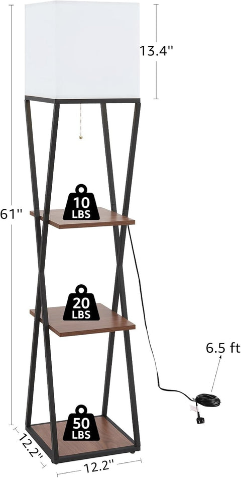 61" Floor Lamp with Shelves – Modern Farmhouse 3-Tier Standing Light