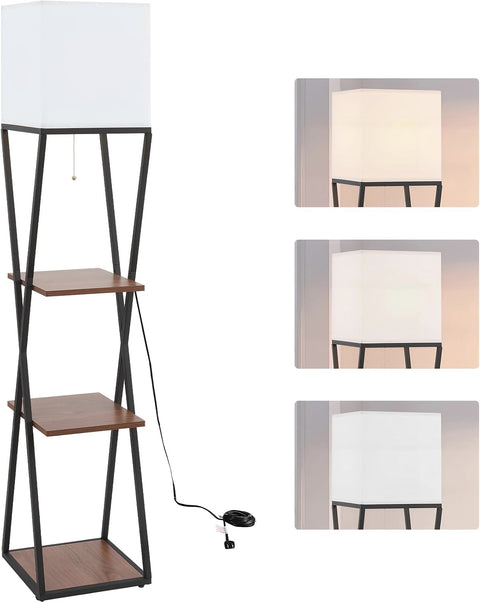61" Floor Lamp with Shelves – Modern Farmhouse 3-Tier Standing Light