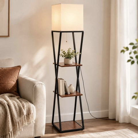 61" Floor Lamp with Shelves – Modern Farmhouse 3-Tier Standing Light