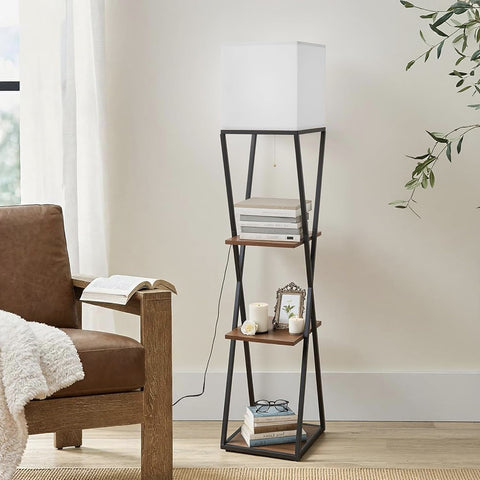 61" Floor Lamp with Shelves – Modern Farmhouse 3-Tier Standing Light