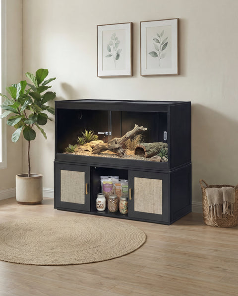 Spacious reptile habitat with built-in storage