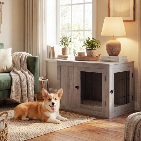 Unipaws Double Doors Wooden Dog Crate