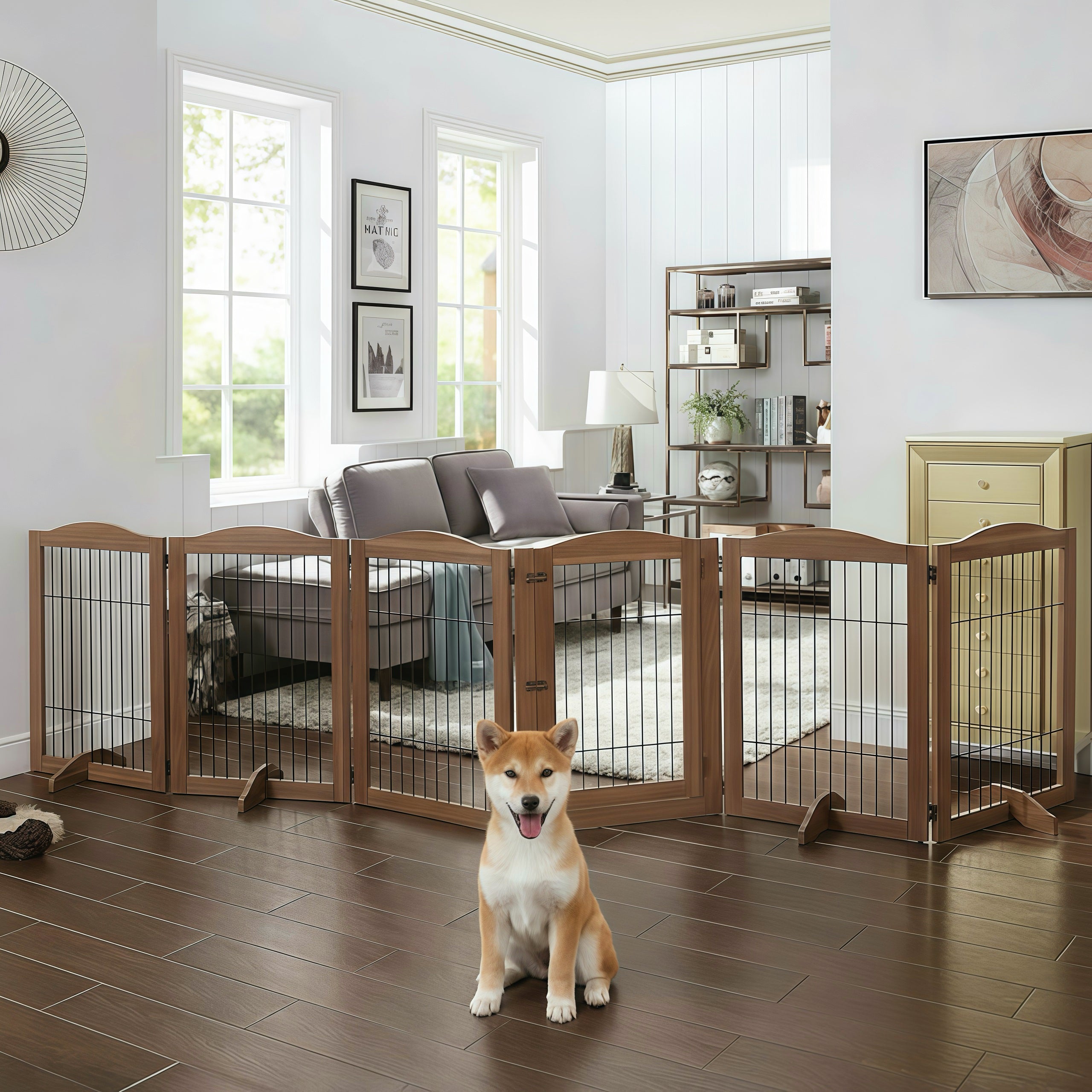Extra wide freestanding dog gate as room divider