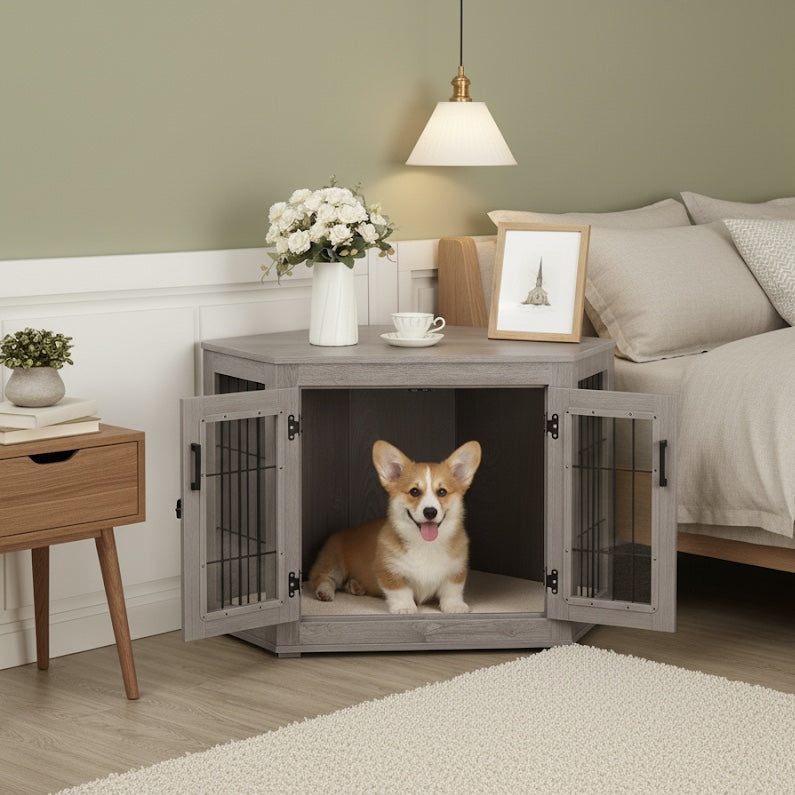 Stylish Wooden Corner Dog Crate