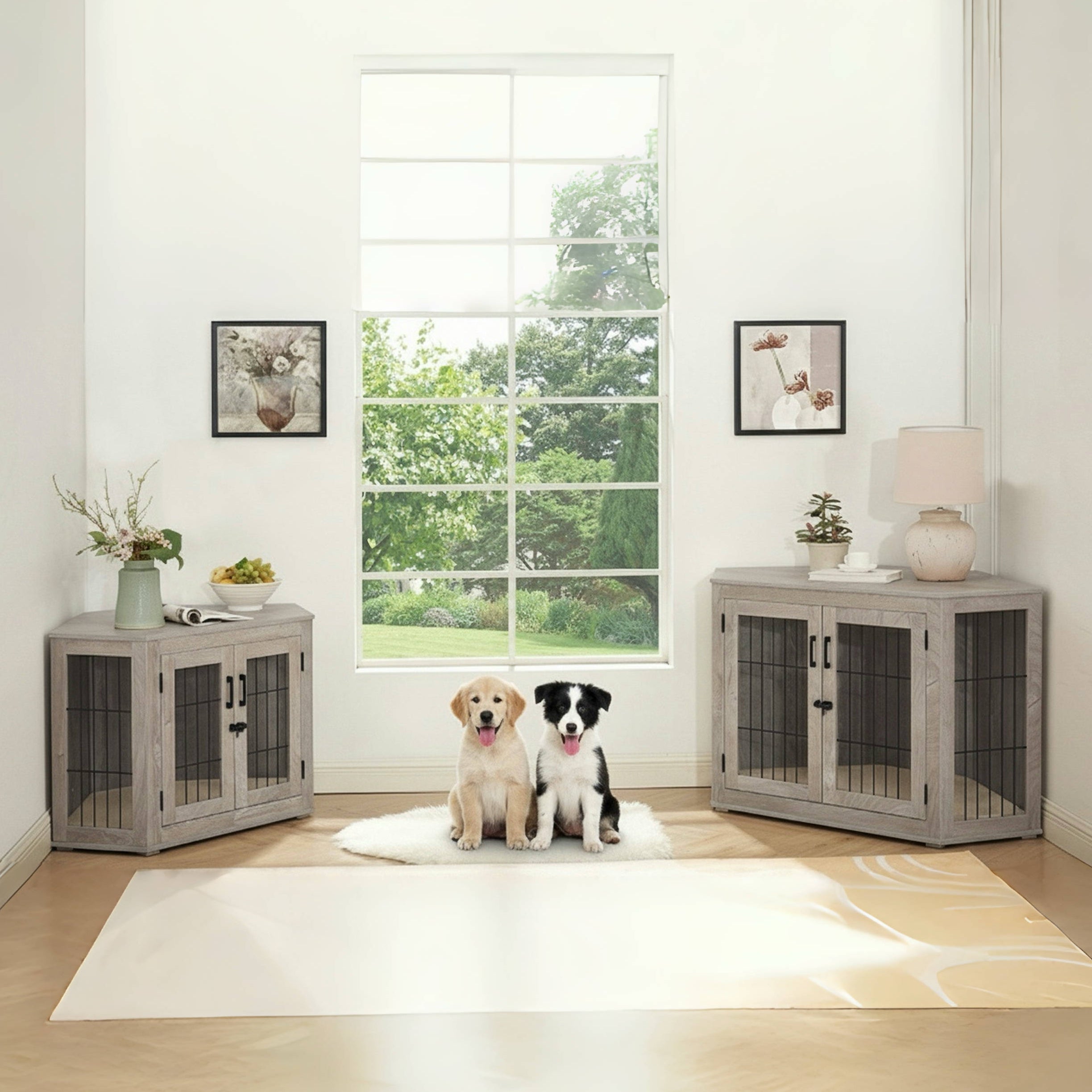 Stylish Wooden Corner Dog Crate