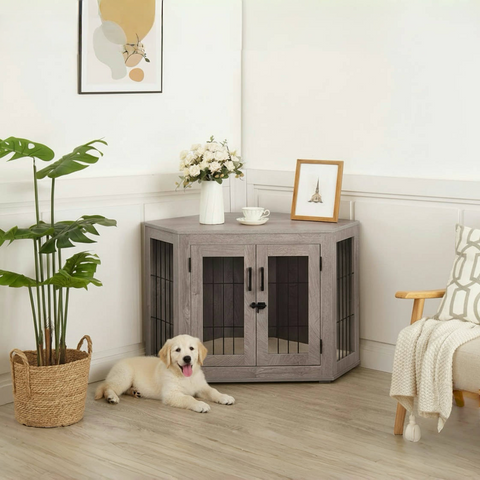 Stylish Wooden Corner Dog Crate