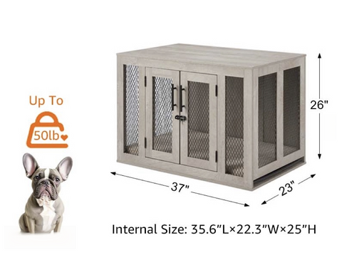 Unipaws  Stylish Wooden Dog Crate & Decor Table with Cushion