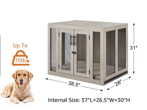 Unipaws  Stylish Wooden Dog Crate & Decor Table with Cushion