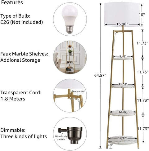 Unipaws 4-Tier Gold Shelf Floor Lamp