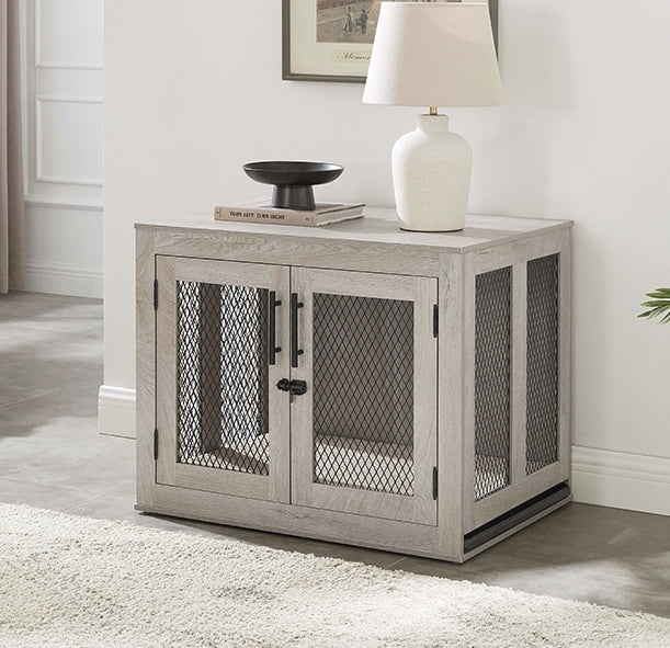 Unipaws  Stylish Wooden Dog Crate & Decor Table with Cushion