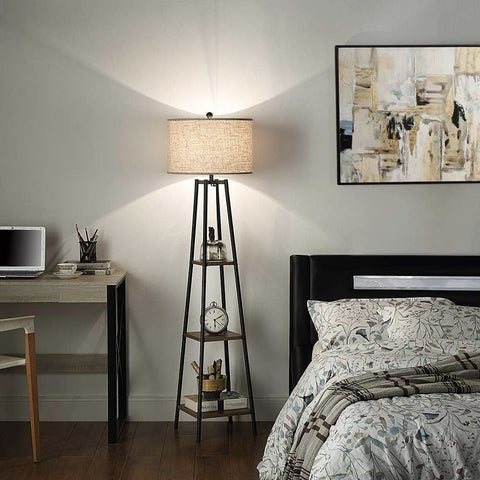Unipaws Modern Floor Lamp with 3 Shelves & Fabric Shade