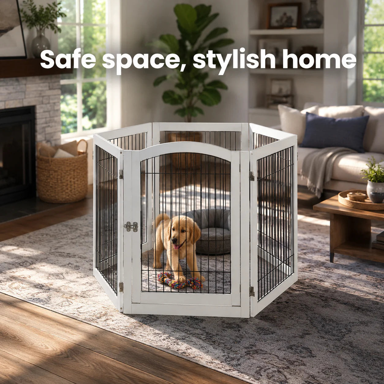 Extra Wide Freestanding Wooden Dog Playpen & Pet Gate