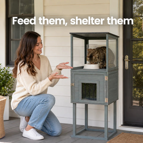 Outdoor Waterproof Cat Feeding Station & Shelter