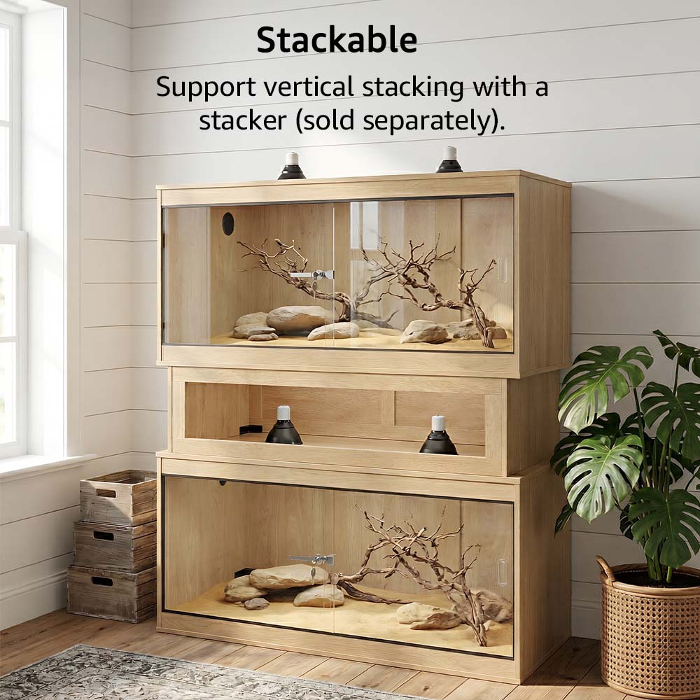 Unipaws Stackable Reptile Tank Enclosure – Front Opening, Sliding Doors
