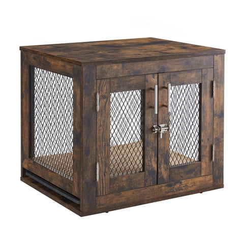 UniPawsStore2023_Unipaws Wooden Dog Crate with Cushion & Tray