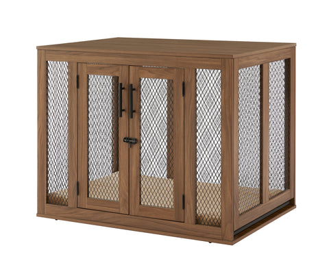 UniPawsStore2023_Unipaws Wooden Dog Crate with Cushion & Tray