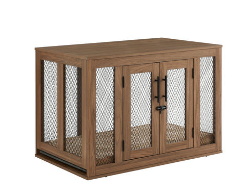 UniPawsStore2023_Unipaws Wooden Dog Crate with Cushion & Tray