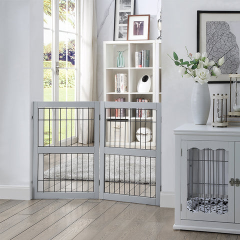 Unipaws Pet Playpen with Wood and Wire 6 Panels