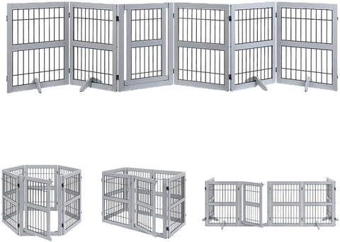 Unipaws Pet Playpen with Wood and Wire 6 Panels
