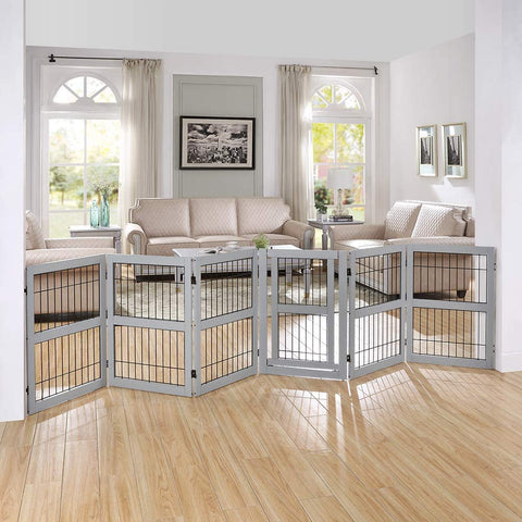 Unipaws Pet Playpen with Wood and Wire 6 Panels
