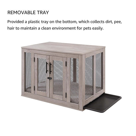 UniPawsStore2023_Unipaws Wooden Dog Crate with Cushion & Tray